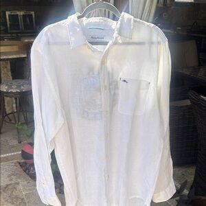 Tommy Bahama White Linen Button-Down Shirt with Detail on Back Size L